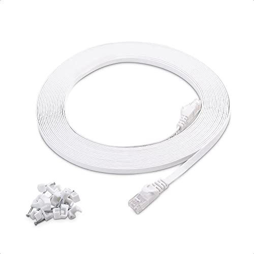 Cable Matters Snagless 10 Gigabit Cat 6 LAN Kabel 9m (Cat 6 Ethernet Kabel, LAN Kabel Flach, Cat 6 WLAN Kabel, Lankabel Cat6) in Weiß mit Kabelklemme - Netzwerkkabel 9 Meter von Cable Matters