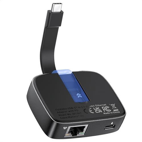 Cable Matters Tragbarer USB C 2,5 Gigabit Ethernet Adapter mit 100 W Ladefunktion (2.5g Ethernet auf USB C Adapter) - Kompatibel mit MacBook Pro, iPad Pro, XPS, Surface Pro von Cable Matters