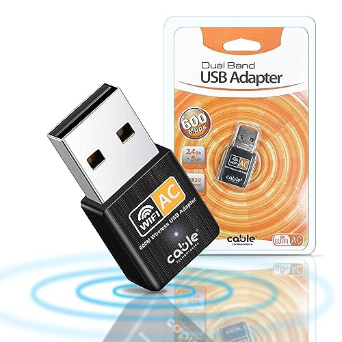 2,4/5 GHz Dual Band USB WiFi Stick, 600 Mbit/s WiFi Antenne, Plug and Play, Drahtloser Netzwerkadapter für PC/Desktop/Tablet/Laptop, Kompatibel mit Windows, Mac OS X (vom 10.9 bis 10.15) von Cable Technologies