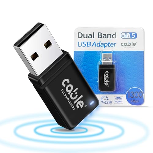 2,4/5.8 GHz Dual Band USB WiFi Stick, 1300 Mbit/s WiFi Antenne, Plug and Play, Drahtloser Netzwerkadapter für PC/Desktop/Tablet/Laptop, Kompatibel mit Windows, Mac OS X von 10.9 bis 10.15 von Cable Technologies