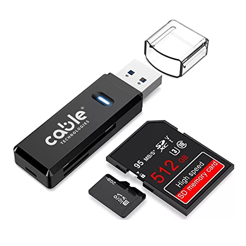 Cable Technologies SD/Micro SD-Kartenleser, USB 2.0 Adapter Speicherkarten - Unterstützt SD/Micro SD/SDHC/MS/MMC/MSXC//TF/SDXC - Kompatibel mit Windows, OS - Schwarz von Cable Technologies