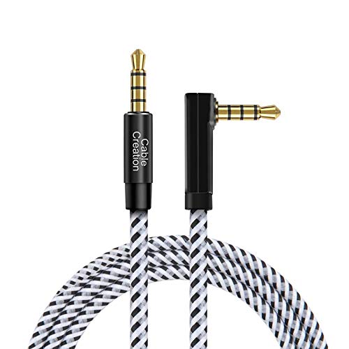 3.5mm TRRS Aux-Kabel, CableCreation 90 Grad rechtwinklig Stecker auf Stecker Audio Kabel 4 polig, Aux Cord (Mikrofon-kompatibel),für Auto/Home Stereo, Lautsprecher,Kopfhörer 6Ft/ 1.8m von CableCreation