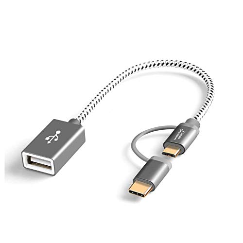CableCreation Micro USB und USB C Adapter Kabel 2-in-1 Micro USB-B Stecker + Typ-C Stecker zu USB Buchse Adapterkabel, 18cm kurzes OTG Kabel für Pixel XL 2, Galaxy S9, S9+ usw. 0.18 m/Grau von CableCreation
