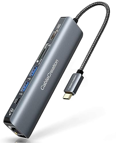 CableCreation USB C Hub, 7 in 1 Multiport Adapter mit HDMI 4K 60Hz,Ethernet 1Gbps, 100W PD, SD/MicroSD Kartenlerser, 2xUSB 3.0, Docking Station für MacBook Pro, iPad Pro, iPad Mini 6 und mehr von CableCreation