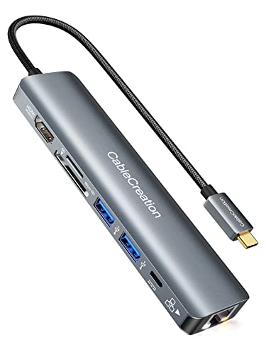 CableCreation USB C Hub,7 in 1 Multiport Adapter mit HDMI 4K 60Hz,Ethernet 1Gbps, 100W PD, SD/MicroSD Kartenlerser, 2xUSB 3.0, Docking Station für MacBook Pro, iPad Pro, iPad Mini 6 und mehr von CableCreation