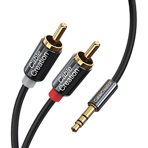 Cablecreation RCA Audio Kabel, vergoldet 4.9 Feet 3.5mm Stecker auf 2-Male Cinch Stereo Audio Y Splitter Kabel für Heimkino, HDTV, Spielekonsolen, HiFi Systeme, 1.5Meter, Schwarz von CableCreation