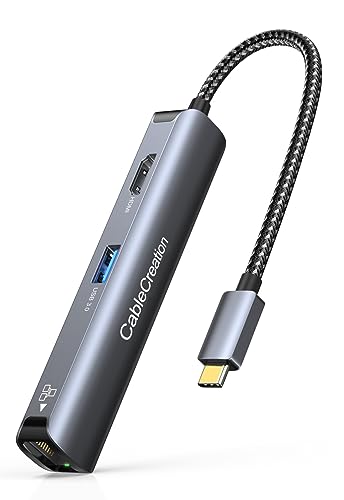 USB-C Hub Multiport Adapter, CableCreation 5-in-1 USB C Hub Ethernet HDMI mit 4K@30Hz, 3 USB 3.0-Anschlüsse, für MacBook Pro/Air M1, iPad Pro, Surface Go,S22 von CableCreation