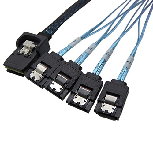 CABLEDECONN Internales Mini-SAS-Kabel, 0,5 m, 36-poliger Stecker mit Stecker auf SATA, 7-polige Buchse (X4), Forward Breakout Kabel von CableDeconn