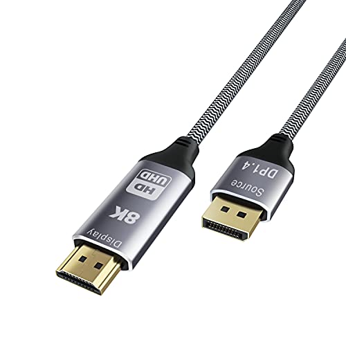 CABLEDECONN DisplayPort 1.4 zu HDMI 2.1 8K Kabel 2m konverter 8K@30Hz 4K@120Hz Richtungskompatibel mit DisplayPort PC und HDMI Displays von CableDeconn