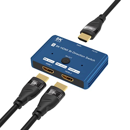 CABLEDECONN HDMI 2.1 Switch 8K bidirektionaler Splitter 8K @ 60Hz 4K @ 120Hz 1440p @ 165Hz 1080p @ 240Hz 1 Zoll 2out 2 Zoll 1out High Speed 48Gbps eARC Konverter kompatibel mit Xbox X PS5 Blau ¡ von CableDeconn