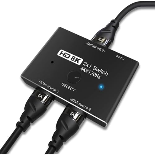 CABLEDECONN HDMI 2.1 Switch Ultra HD 8K High Speed 48Gbps Directional Umschalter Nur 2in 1out 8K@60Hz 4K@120Hz Splitter Converter Kompatibel mit Xbox PS5 Projektoren Monitore von CableDeconn