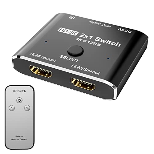 CABLEDECONN HDMI 2.1 Switch with Remote Control Ultra HD 8K Directional 2-in-1out 8K @ 60Hz 4K @ 120Hz Converter High Speed 48Gbps Compatible with Xbox PS5 Projector Monitors von CableDeconn