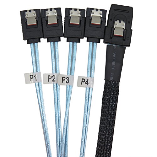 CABLEDECONN Internales SFF8087 Mini-SAS-Kabel, 0,75 m, 36-polig, Stecker auf SATA, 7-polige Buchse (X4), Forward Breakout-Kabel (8087 auf 4sata, 0,75 m) von CableDeconn