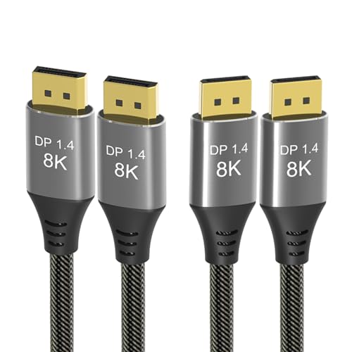 CABLEDECONN Ultra HD 8K Displayport Kabel 1.4, DisplayPort-Kabel (8K @ 60Hz, 4K @ 144Hz, 2K @ 240Hz) HBR3, Bradied 32,4 Gbit/s DP auf DP Kabel für Gaming-Monitor, HDR/HDCP/FreeSync/G-Sync (0,5 m), 2 von CableDeconn