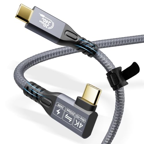 CableDeconn USB C USB3.2 Ladekabel 4K 240W 2M 6.6FT Thunderbolt 3 Verlängerungskabel 90'Ellenbogen 20Gbps Daten 48V 5A 4K@60Hz Ultra HD Video Kabel kompatibel mit Macbok M1 M2 M3 von CableDeconn