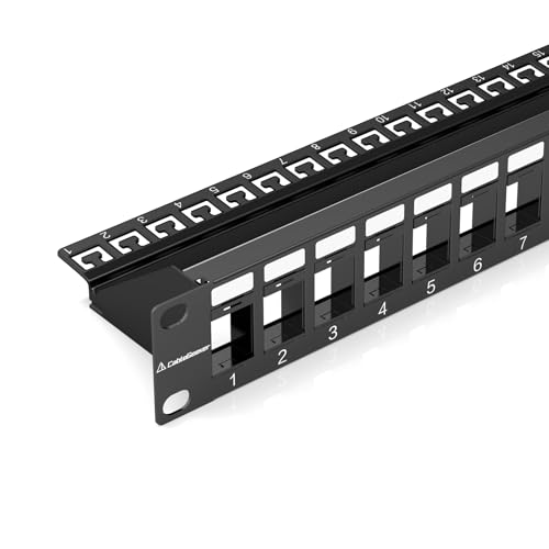 CableGeeker 1U 24-Port-Keystone-Patchpanel mit Kabelmanagement und stabiler Rückstange, Rackmount oder Wandhalterung, Standard 48,3 cm (19 Zoll), blankes RJ45-Netzwerk-Patchpanel für von CableGeeker