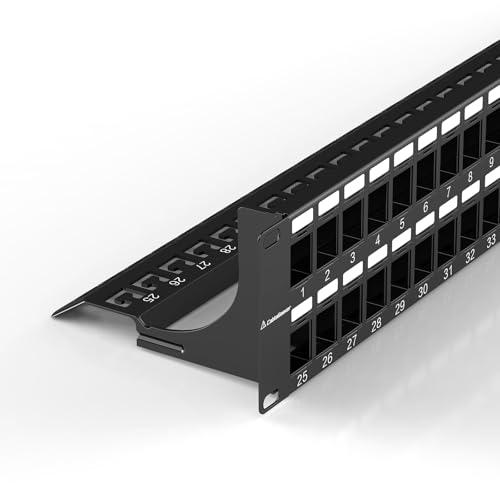 CableGeeker 2U Keystone Patchpanel mit 48 Ports und Kabelmanagement und stabiler Rückstange, Rackmount oder Wandhalterung, Standard 48,3 cm (19 Zoll), blankes RJ45-Netzwerk-Patchpanel für von CableGeeker