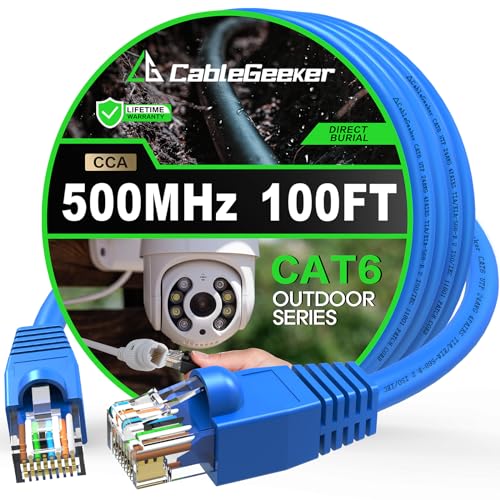 CableGeeker Cat6 Ethernet-Kabel für den Außenbereich, CCA-Kupferummantelung, robustes Internet-Netzwerkkabel, direkte Erdung, wasserdicht, Erdung, POE, UV-Jacke, 24 AWG, Cat 6 RJ45-Patchkabel, 30,5 m, von CableGeeker