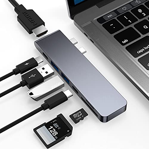 USB C hub, 7 in 2 Dual Type C Adapter für MacBook, mit 4K@30Hz HDMI, Thunderbolt 3, USB C, 2 USB 3.0, Micro SD/SD, USB C Adapter für MacBook Pro/Air M1/M2 2023-2019, MacBook Pro/Air 2023-2019 von CableGlaxay