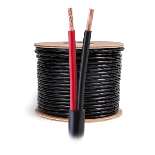 Cables Direct Online Lautsprecherkabel für den Außenbereich, sauerstofffreies Kupfer, direkte Erdung, wetterbeständig, UV-CL3-cm-bewertet, schwarzer Mantel, OFC-Stränge für Niederspannungs-LED-Draht, von Cables Direct Online