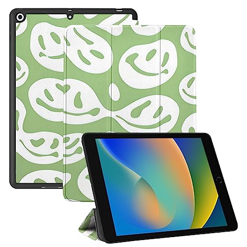 Cabreche Kompatibel mit iPad 10.2 Zoll Hülle, 9.,8.,7. Generation (2021/2020/2019), dreifach gefaltete Hartschale, automatische Sleep/Wake-Abdeckung, für Frauen, ästhetisches adrettes Gesicht, Grün von Cabreche