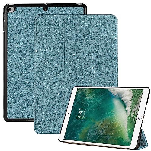 Cabreche Kompatibel mit iPad 6.,5. Generation Hülle (2018/2017), iPad Air 2/Air 1, iPad 9.7 Zoll Stifthalter und weiche TPU-Rückseite, automatische Schlaf-/Wachabdeckung, blauer Glitzer, glänzend von Cabreche