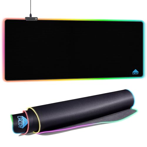 Cacoy 1200x500 mm Übergröße RGB Gaming Mauspad, Groß Computer Mousepad mit 9 Beleuchtungs Modi, Verlängert LED Schreibtischmatte für Präzision und Geschwindigkeit - Gummierte Unterseite, Schwarz von Cacoy