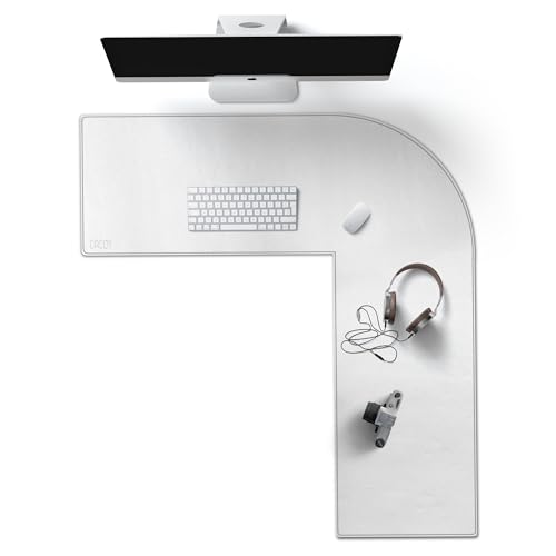 Cacoy Gaming Schreibtischunterlage L Form, PU Leder L-förmiger Tischunterlage, (90+100) x33cm Ecktisch Computertisch Schreibtischmatte Mauspad (Weiß) von Cacoy