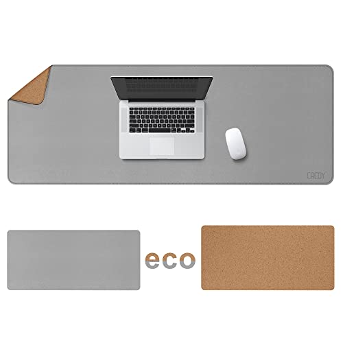 Cacoy Schreibtischunterlage aus Kork und Leder,140x50cm Gaming-Mauspad, Doppelseitige Computer Schreibtischunterlage (Grau) von Cacoy