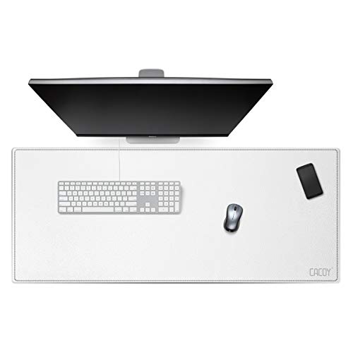 Cacoy Schreibtischunterlage aus Leder, 120x50cm Verlängertes Gaming-Mauspad, wasserdichte Schreibtischmatte, Erweitertes Tischunterlage für Laptop und Tastatur, Weiß von Cacoy