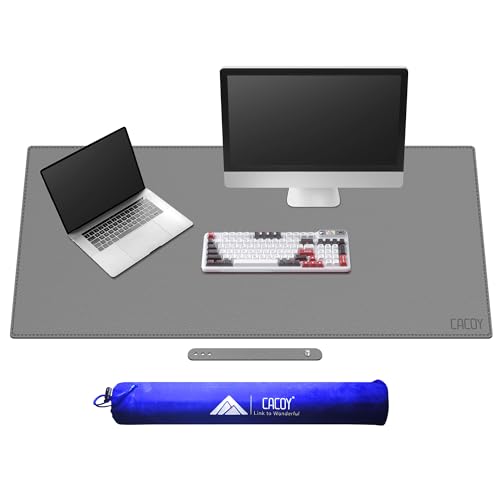 Cacoy 130x60 cm Schreibtischunterlage aus Leder, Verlängerter Gaming-Mauspad, PU Leder Computer Tischunterlage, Multifunktionale Doppelseitige Schreibtischmatte für Büro und Zuhause, Grau von Cacoy
