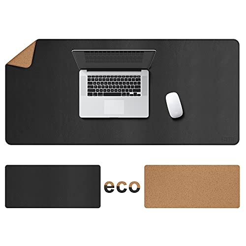 Cacoy 120x60cm Schreibtischunterlage Leder, Kork & PU Leder Doppelseitiges Gaming-Mauspad, Groß Unterlage Schreibtisch, Schreibtischmatte für Büro und Zuhause, Office Desktopschutz (Schwarz) von Cacoy