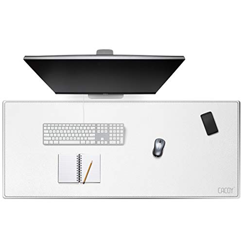 Cacoy Schreibtischunterlage aus PU Leder, 130x60cm Verlängerter Gaming Mouspad - Doppelseitige Tischunterlage - Große Büro Schreibtischpad - Weiß von Cacoy