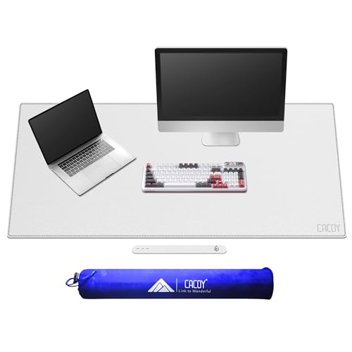 Cacoy Schreibtischunterlage aus PU Leder, 130x60cm Verlängerter Gaming Mouspad, Doppelseitige Multifunktionale Tischunterlage, Große Büro Schreibtischpad - Weiß von Cacoy