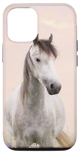 Hülle für iPhone 14 Motiv Pferd grau weiß im Garten mit goldenem Liebesherz Hülle für iPhone 14 Motiv Pferd grau weiß im Garten mit goldenem Liebesherz von Cadeau Cheval Personnalisé Avec Coeur D'Amour Doré