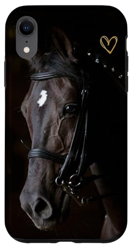 Hülle für iPhone XR Motiv Pferdekopf schwarz mit einem schönen goldenen Liebesherz Hülle für iPhone XR Motiv Pferdekopf schwarz mit einem schönen goldenen Liebesherz von Cadeau Cheval Personnalisé Avec Coeur D'Amour Doré
