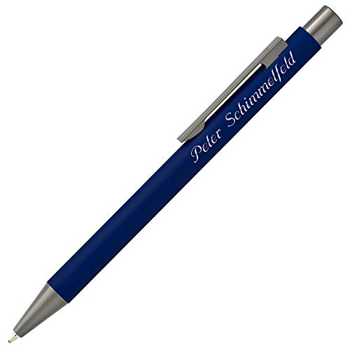 Cadenis Metall Kugelschreiber STRAIGHT Softtouch marineblau mit persönlicher Hochglanz-Gravur von Cadenis