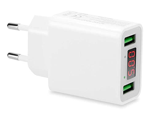 Cadorabo 2-Port USB Netzteil in WEIß - 11W 5V / 2.2A Ladegerät - Wandladegerät Ladeadapter Ladestecker mit Digitaler LED Anzeige und je 2 Anschlüssen kompatibel mit Smartphone, Tablet, Navi UVM. von Cadorabo