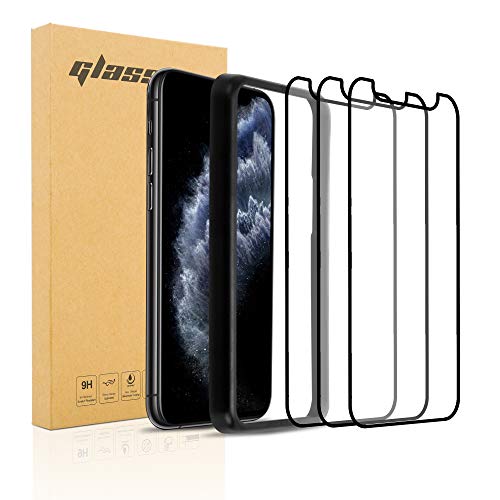 Cadorabo 3x Vollbild Tempered Glas kompatibel mit Apple iPhone 11 - Schutzfolie in TRANSPARENT mit SCHWARZ - 3er Pack Gehärtetes (Tempered) Display-Schutzglas mit Installationshilfe von Cadorabo