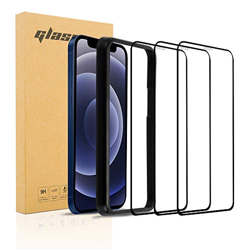 Cadorabo 3x Vollbild Tempered Glas kompatibel mit Apple iPhone 12 PRO MAX - Schutzfolie in TRANSPARENT mit SCHWARZ - 3er Pack Gehärtetes (Tempered) Display-Schutzglas mit Installationshilfe von Cadorabo