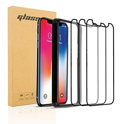 Cadorabo 3x Vollbild Tempered Glas kompatibel mit Apple iPhone XR - Schutzfolie in TRANSPARENT mit SCHWARZ - 3er Pack Gehärtetes (Tempered) Display-Schutzglas mit Installationshilfe von Cadorabo