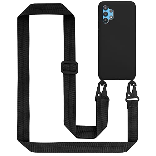Cadorabo Handy Kette kompatibel mit Samsung Galaxy A52 (4G / 5G) / A52s in Liquid SCHWARZ - Silikon Schutzhülle mit längen verstellbaren Kordel Band von Cadorabo
