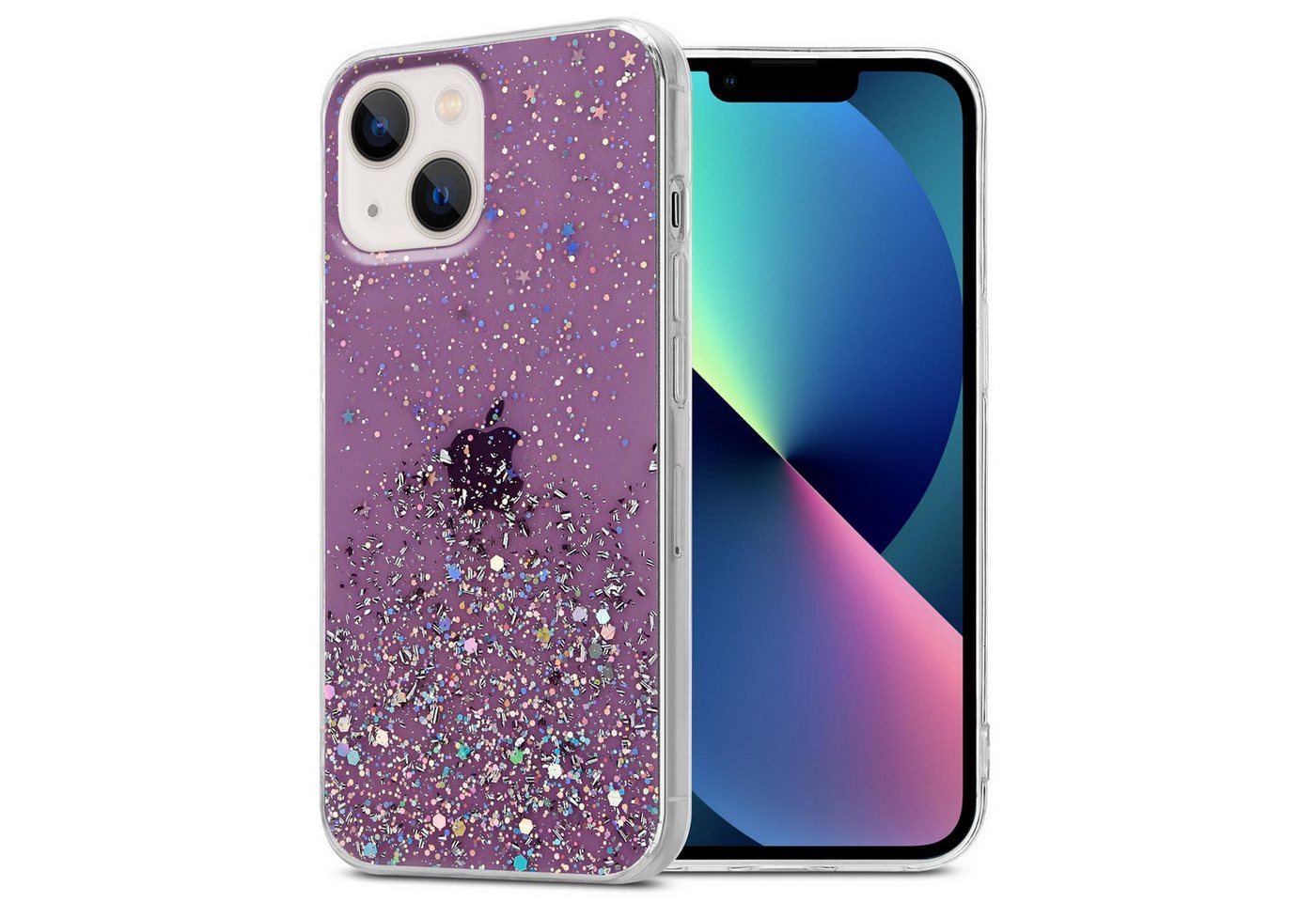 Cadorabo Handyhülle Apple iPhone 13 MINI Apple iPhone 13 MINI, Flexible TPU Silikon Handy Schutzhülle - Hülle - mit Glitzer von Cadorabo