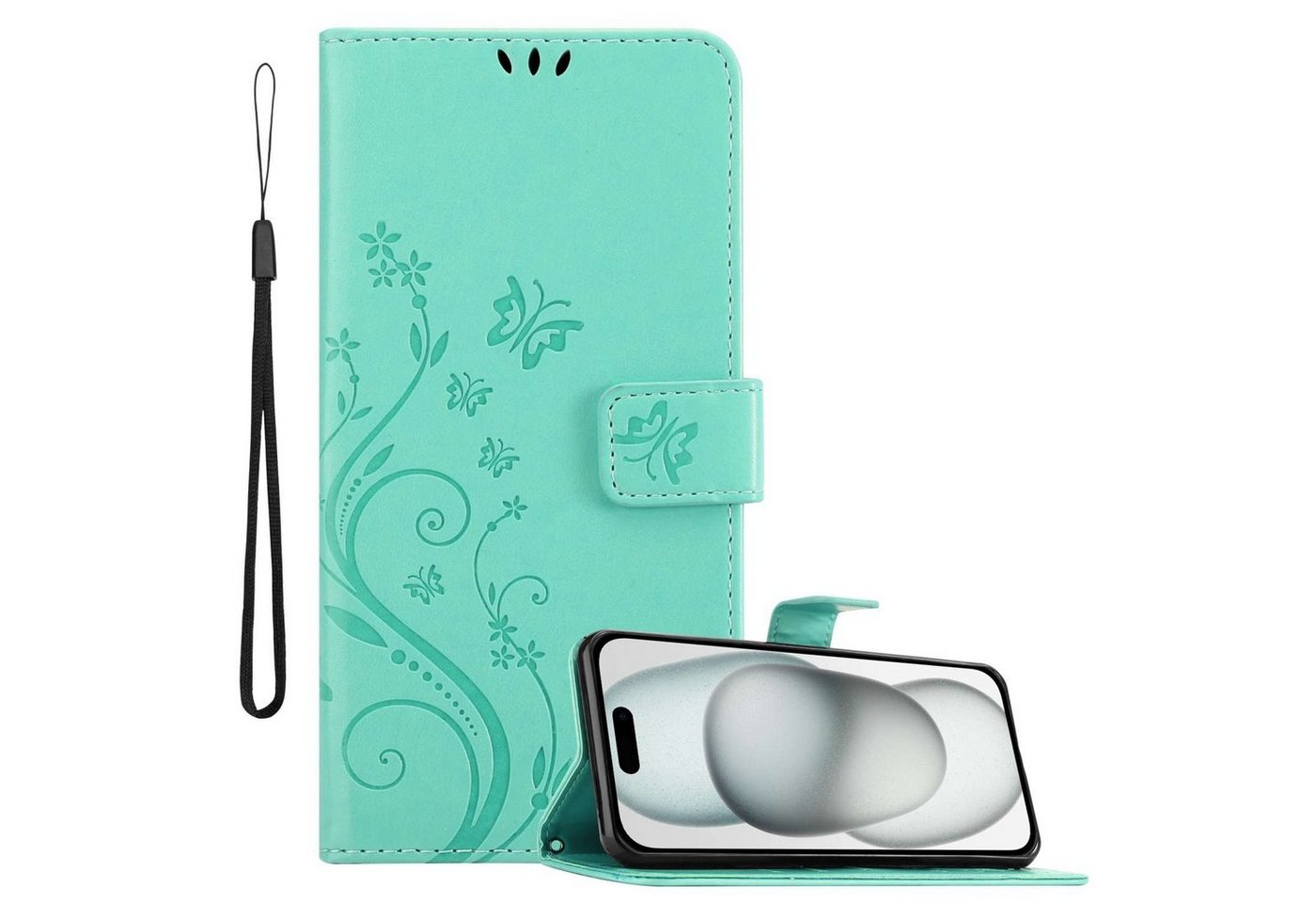 Cadorabo Handyhülle für iPhone 15 Hülle Apple iPhone 15, Hülle Schutzhülle Blumen Flower mit Standfunktion Kartenfach Magnet Cadorabo Handyhülle für iPhone 15 Hülle Apple iPhone 15, Hülle Schutzhülle Blumen Flower mit Standfunktion Kartenfach Magnet von Cadorabo