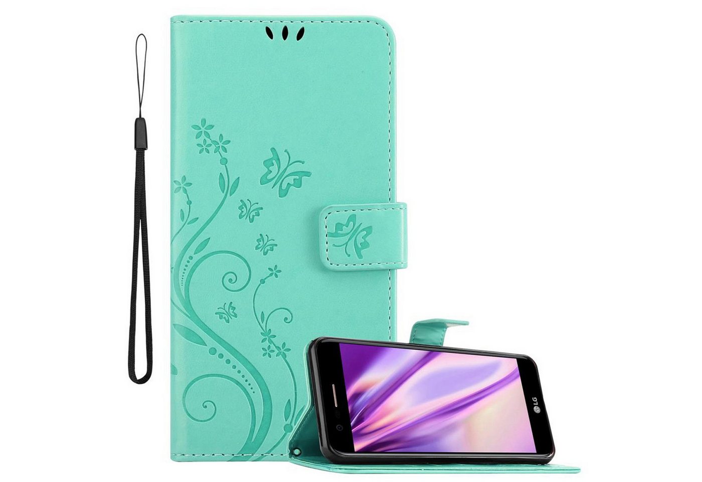 Cadorabo Handyhülle für LG K10 2017 Hülle LG K10 2017, Hülle Schutzhülle Blumen Flower mit Standfunktion Kartenfach Magnet Cadorabo Handyhülle für LG K10 2017 Hülle LG K10 2017, Hülle Schutzhülle Blumen Flower mit Standfunktion Kartenfach Magnet von Cadorabo