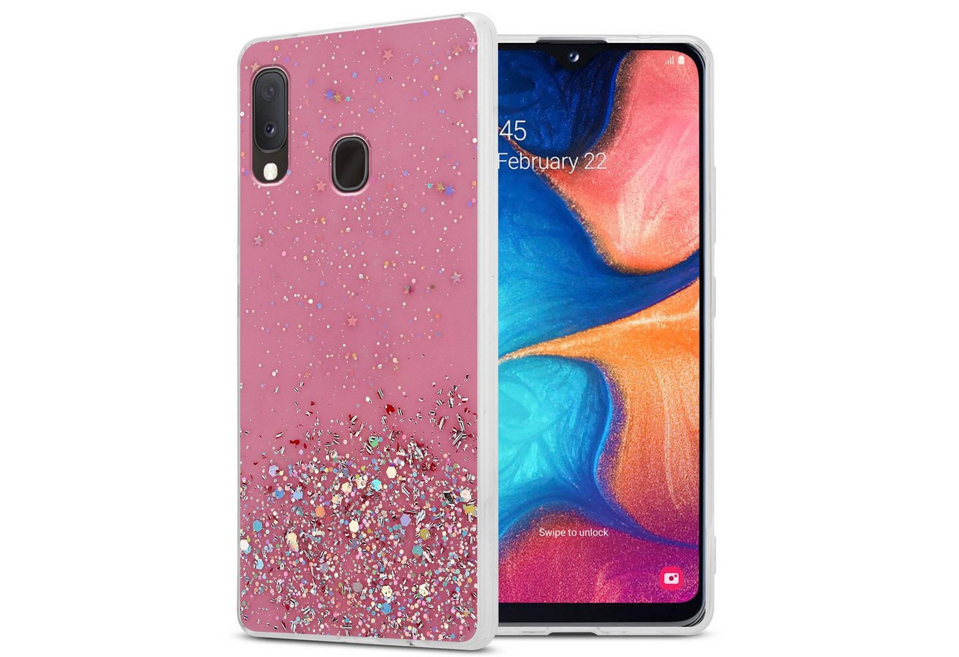 Cadorabo Handyhülle Samsung Galaxy A10e / A20e Samsung Galaxy A10e / A20e, Flexible TPU Silikon Handy Schutzhülle - Hülle - mit Glitzer von Cadorabo