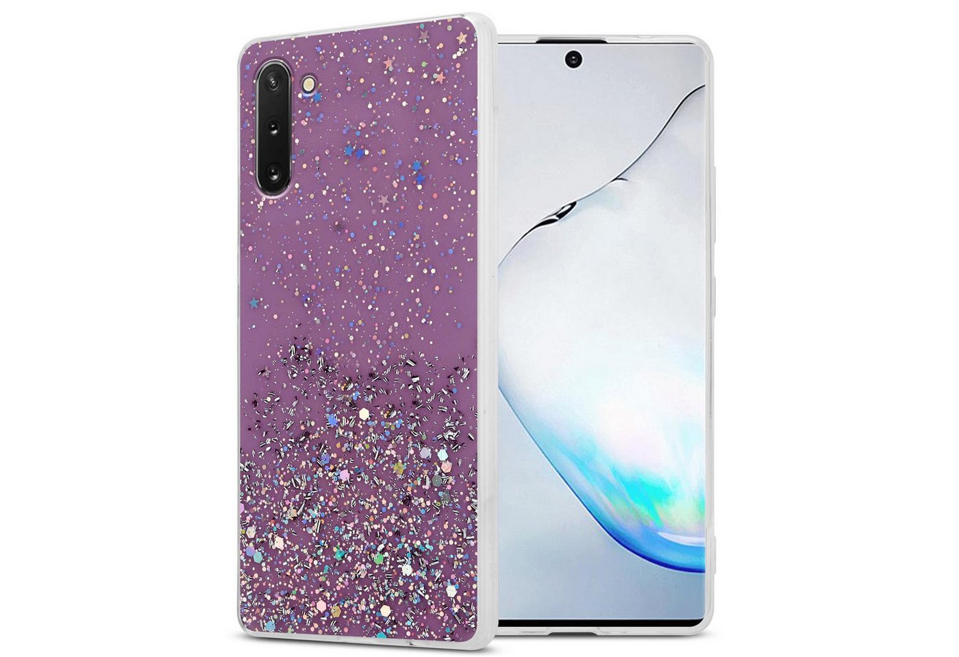 Cadorabo Handyhülle Samsung Galaxy NOTE 10 Samsung Galaxy NOTE 10, Flexible TPU Silikon Handy Schutzhülle - Hülle - mit Glitzer von Cadorabo