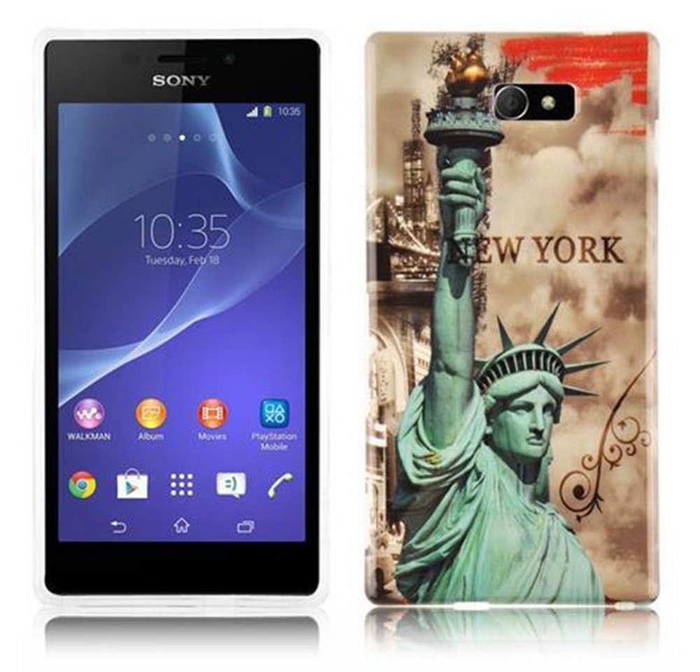 Cadorabo Handyhülle für Sony Xperia M2 / M2 AQUA Hülle Sony Xperia M2 / M2 AQUA, Handy Schutzhülle - Hülle - Robustes Hard Cover Back Case - Aufdruck von Cadorabo