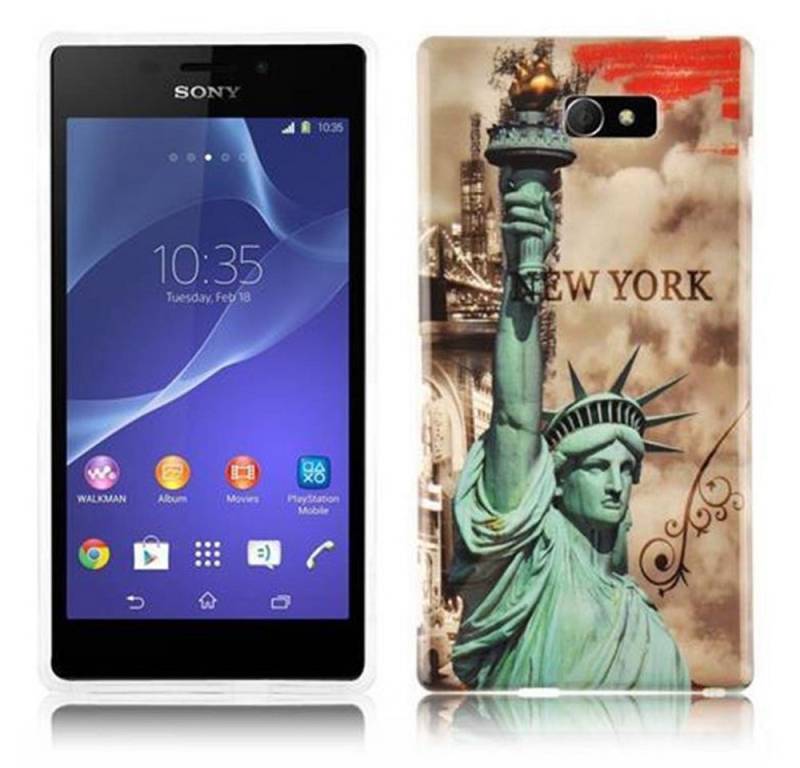 Cadorabo Handyhülle für Sony Xperia M2 / M2 AQUA Hülle Sony Xperia M2 / M2 AQUA, Handy Schutzhülle - Hülle - Robustes Hard Cover Back Case - Aufdruck von Cadorabo