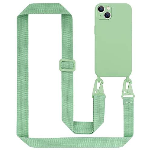 Cadorabo Handykette kompatibel mit Apple iPhone 14 Schutzhülle TPU Liquid Silikon Case Necklace Design Slim mit verstellbarem Band Kordel Band mit Etui Rundumschutz Case Hülle für iPhone 14 in Grün von Cadorabo